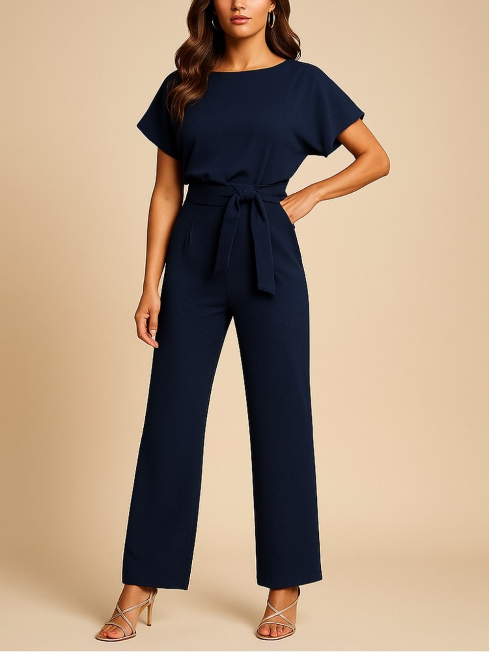 Navy Blue Wide-Leg Jumpsuit